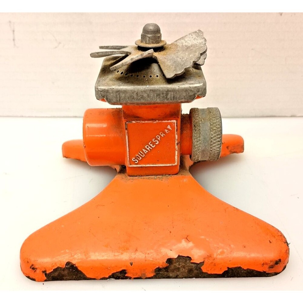 Vintage Red Squarespray Lawn Sprinkler – “It Gets The Corners” Cast Metal
